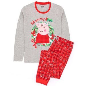 Peppa Pig Womens/Ladies Mummy Pig Christmas Pajama Set / Red/Gray